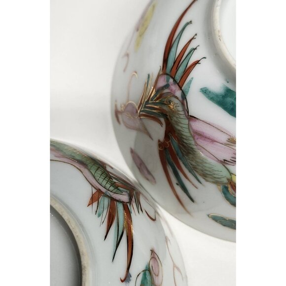 Handpainted Dragonware Vintage Porcelain Rice Bowls Gold Detail Dragon - Picture 12 of 13